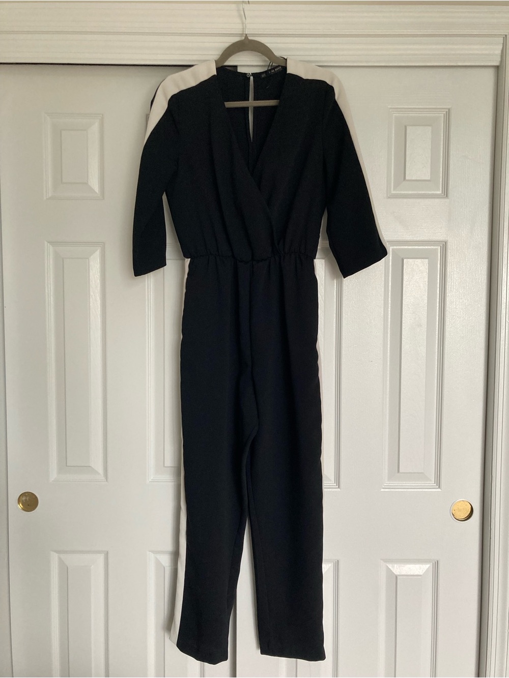 Zara Black Jumpsuit with White Shoulder Panels